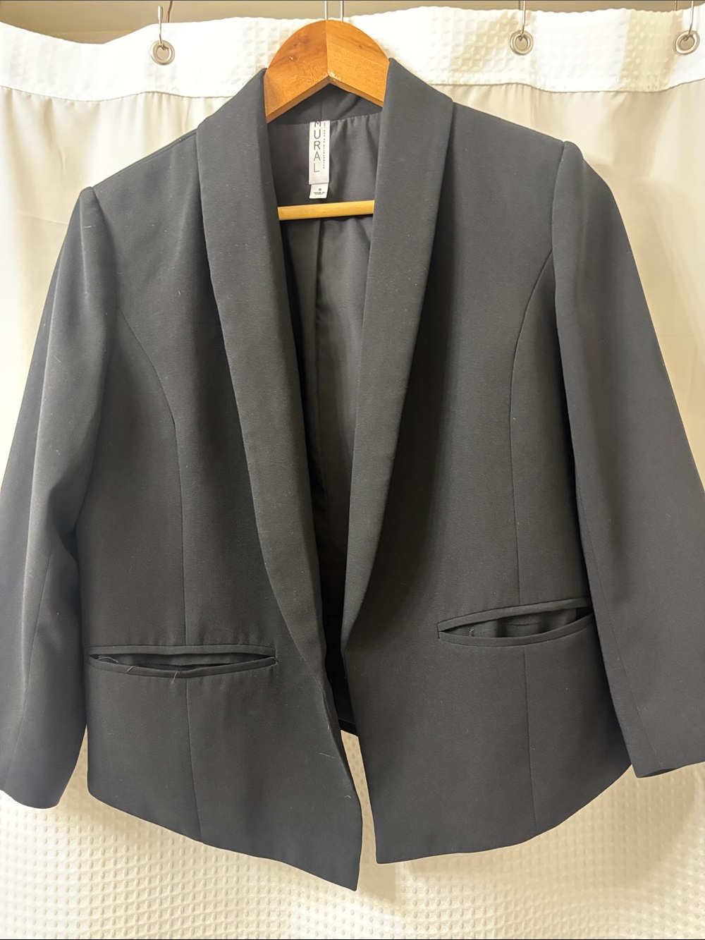 Mural Women's Black Open-Front Shawl Collar Blazer